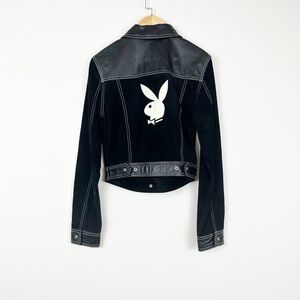 Vintage Playboy Black Leather Trucker Jacket‎ Size Small